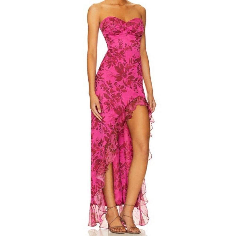 NWT Amanda Uprichard Eden Gown In Ella Print Floral Ruffle Pink Size Medium - Picture 1 of 8